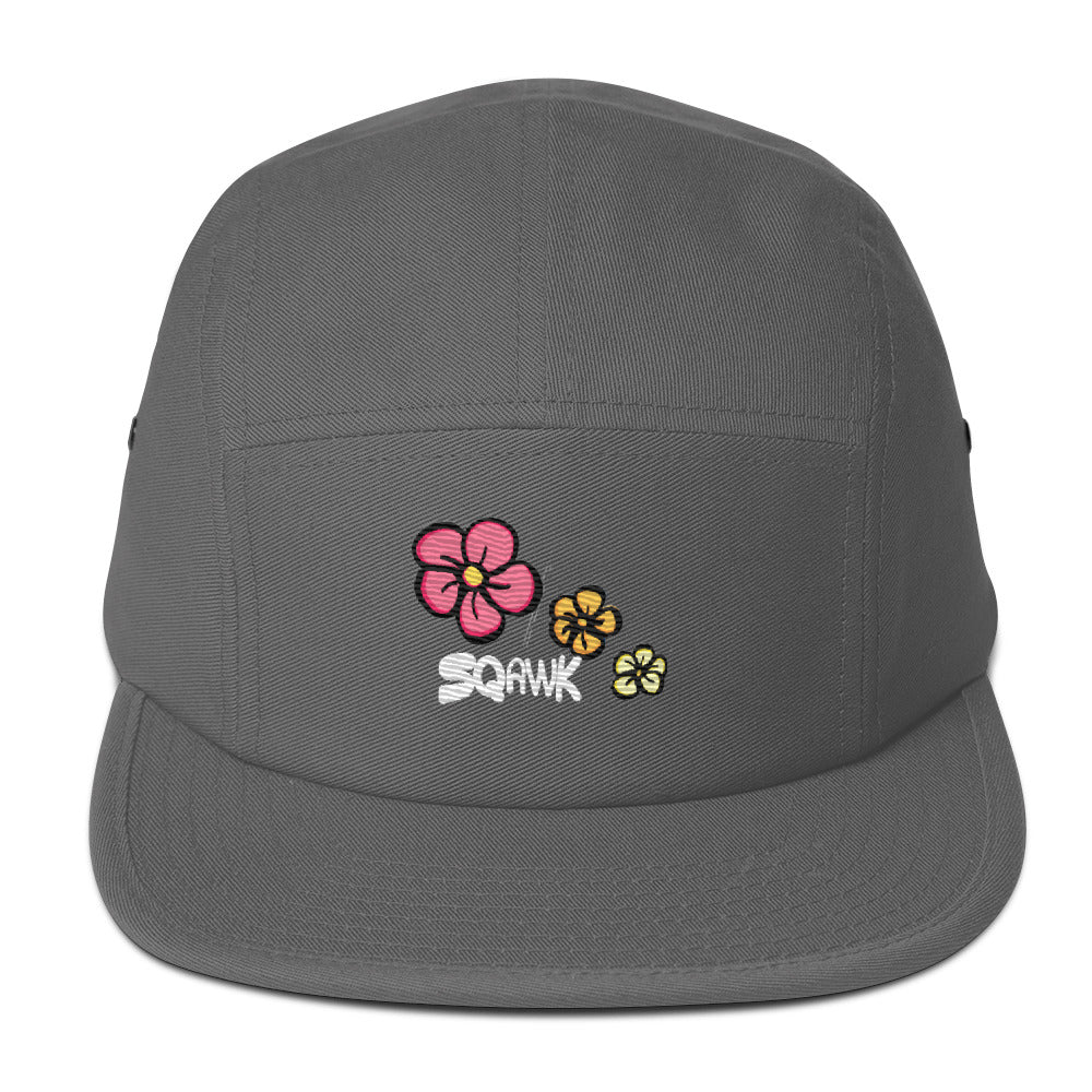 SQAWK Hibiscus grey 5 panel hat front