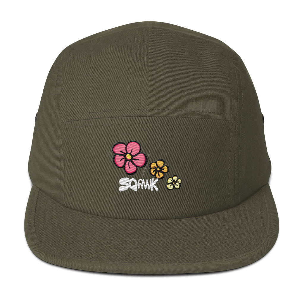 SQAWK Hibiscus olive 5 panel hat front