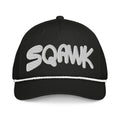 SQAWK Black baseball cap with white sqawk lettering embroidered along front