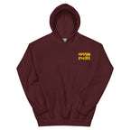 Maroon hoodie with abalone rancher logo stitched into front