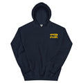 Navy blue hoodie with abalone rancher logo stitched into front
