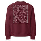 Red SQAWK crew neck with white high topographic design on back