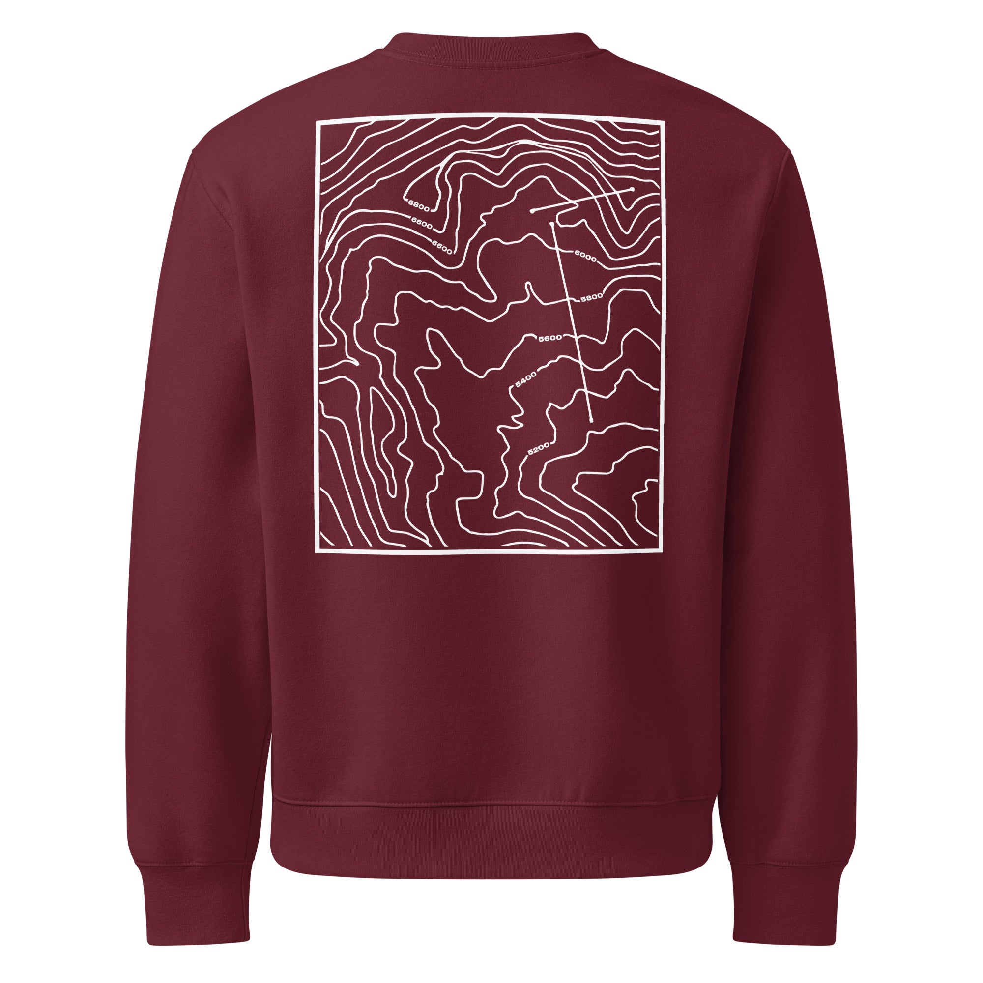 Red SQAWK crew neck with white high topographic design on back