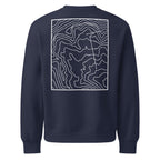 Blue SQAWK crew neck with white high topographic design on back