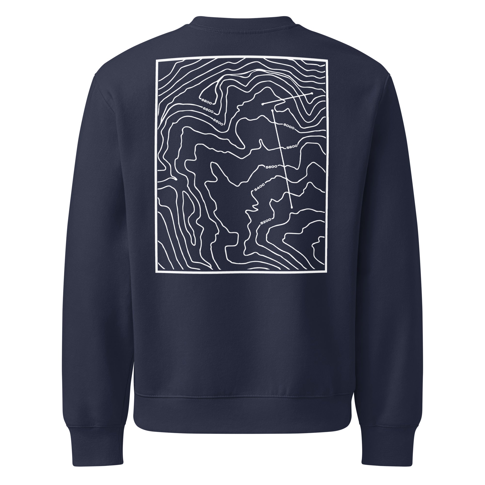 Blue SQAWK crew neck with white high topographic design on back