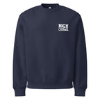 Blue SQAWK crew neck with white high campbell logo on front