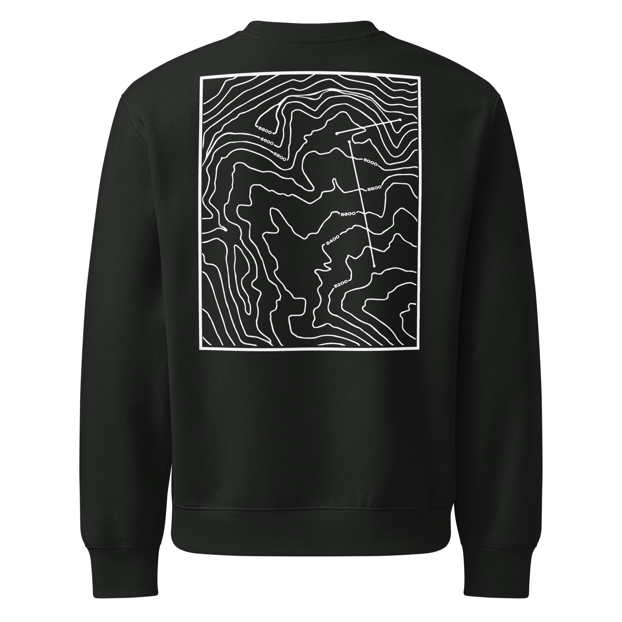 Black SQAWK crew neck with white high topographic design on back