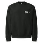 Black SQAWK crew neck with white chair 8 logo on front