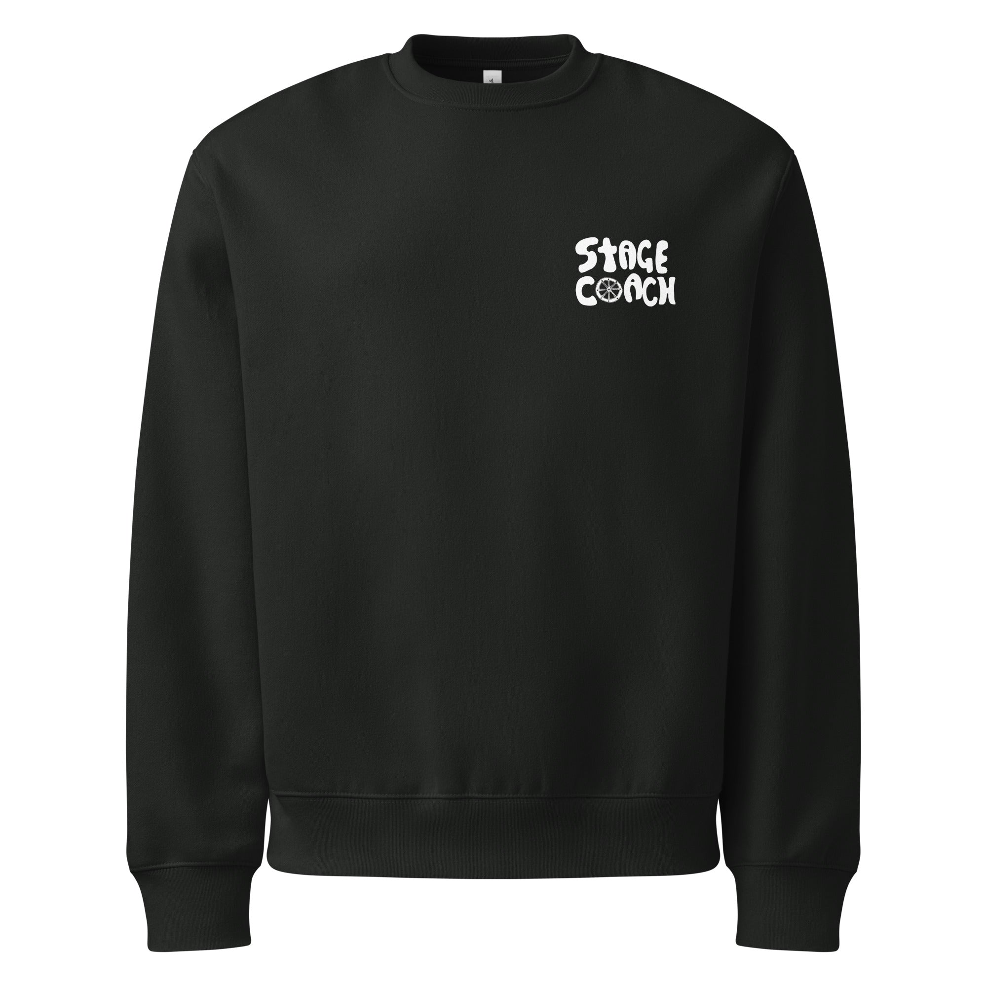 Black SQAWK crew neck with white stagecoach logo on front